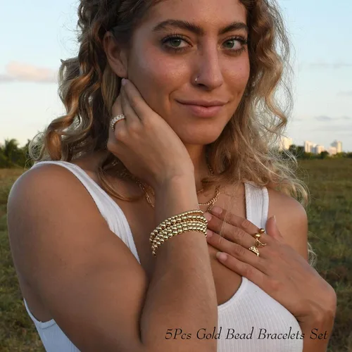 Miniatura 2 de Juego de 5 pulseras de perlas sintéticas para mujer, pulseras elásticas de cuentas para dama de honor, novia, joyería de fiesta
