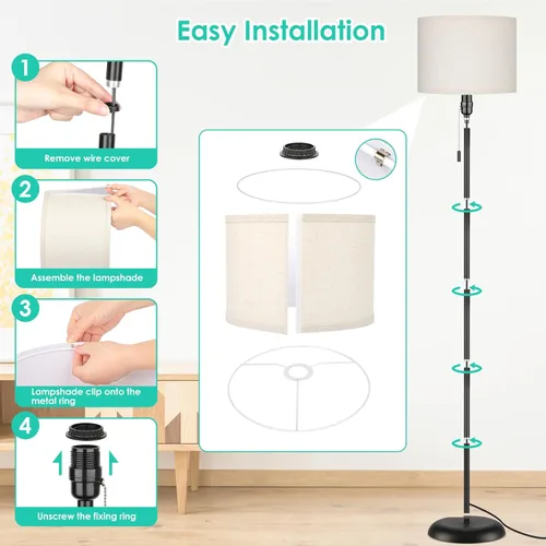 Miniatura 7 de FOLKSMATE Lámpara de pie para sala de estar, lámparas LED modernas y sencillas, lámpara alta para dormitorio, niños, oficina, sala de lectura, luz