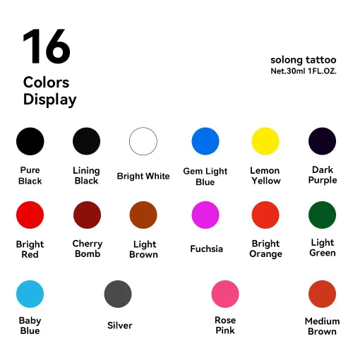 Miniatura 3 de Solong Tattoo Ink - Juego de 16 colores de tinta de tatuaje, kit de pigmentos de 1 oz (1.0 fl oz) para kit de tatuaje, juego de tinta de tatuaje