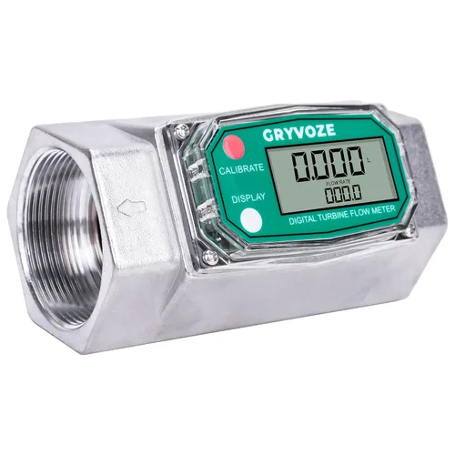 Miniatura 9 de Medidor de flujo de combustible de turbina digital de 1 pulgada, medidor de flujo de rosca NPT en línea de 2.6-26 GPM con adaptadores de 3/4