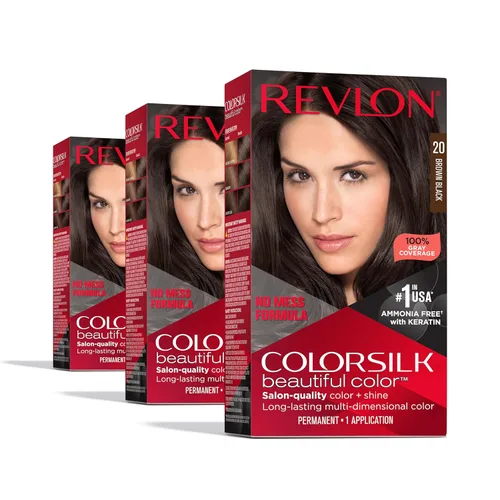 Tinte permanente Revlon Colorsilk para el cabello, color castaño, cubre 100 % de las canas, sin amoniaco, con queratina y aminoácidos, tonos