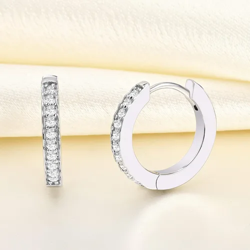Miniatura 4 de YL Aretes de aro de plata de ley 925 con halo redondo, aretes de piedras de nacimiento para mujer