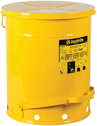 Miniatura 27 de Justrite Recipiente para desechos aceitosos de acero galvanizado de 10 galones, recipiente de seguridad metálico para trapos con aceite de 18 x 14
