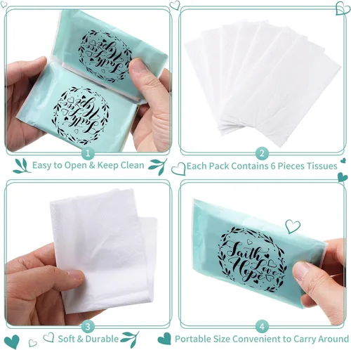 Miniatura 4 de Sinmoe Paquete de 60 pañuelos de viaje motivacionales para el rostro, lágrimas felices, 3 capas, mini pañuelos de bolsillo inspiradores, regalos