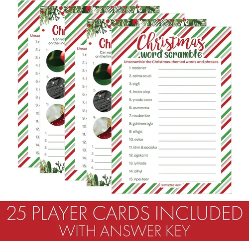 Miniatura 4 de DISTINCTIVS Juegos de Fiesta de Navidad, Sopa de Letras Navideña Festiva y Cuestionario de Imágenes Navideñas (Paquete de 2 Juegos) - 25 Tarjetas
