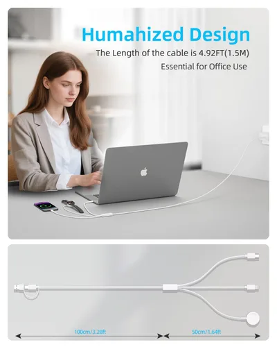 Miniatura 5 de Esenciales de viaje, cable USB C 3 en 1 para cargador de Apple Watch, cable de carga múltiple, artículos esenciales de camping de vacaciones, RV