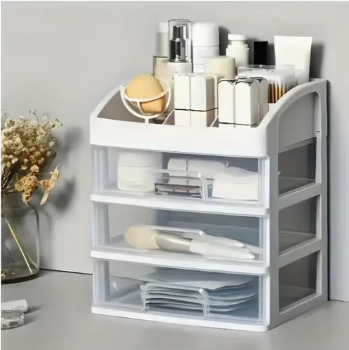 Miniatura 3 de Organizador de maquillaje con 3 cajones, vitrinas de cosméticos, caja de almacenamiento de maquillaje (3 cajones) (blanco)