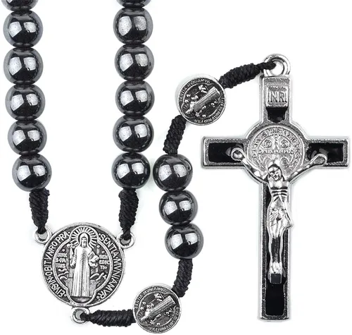 Rosario católico de hematita para hombre de 0.315 in Rosario duradero para oraciones, meditación y protección espiritual, ideal para uso diario,