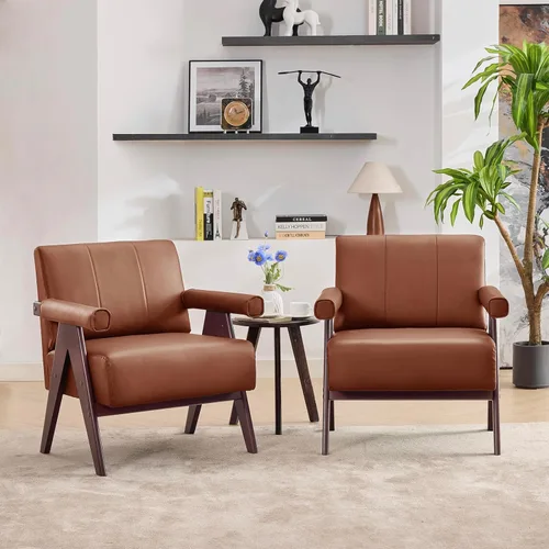 Miniatura 12 de STHOUYN Sillas decorativas de cuero negro, silla moderna de mediados de siglo, sillas con brazos laterales para sala de estar, sillas de oficina