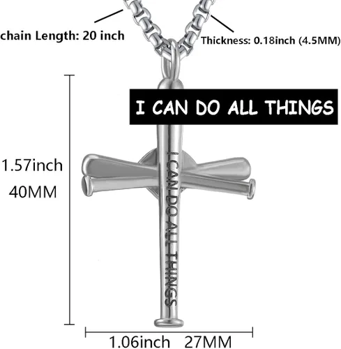 Miniatura 4 de Collar de béisbol para hombres y niños, con cruz y número inicial 0-99, cadena y dije de acero inoxidable, hecho a medida para mujeres y niñas