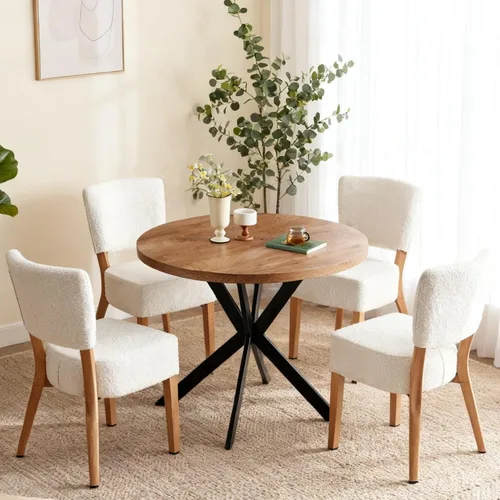 Miniatura 12 de Juego de 2 sillas de comedor tapizadas, modernas sillas de cocina apilables de tela de mediados de siglo con patas de metal de grano de madera