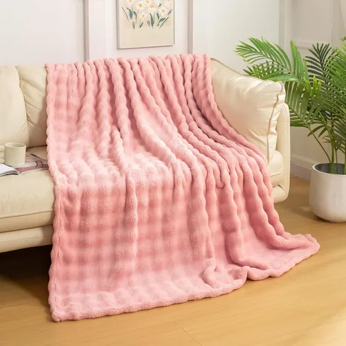 Miniatura 20 de YUSOKI - Manta de forro polar 3D con burbujas Felpa ultrasuave y esponjosa de 13.44 oz/m² Manta ligera y acogedora para sofá cama Para todas