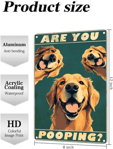 Miniatura 4 de Letrero de metal con texto en inglés "Golden Retriever Are You Pooping", letrero vintage divertido de aluminio para el hogar, granja, jardín, bar