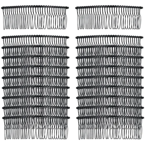 Lawie Paquete de 20 peines de pelo grandes y anchos de metal negro con base de alambre torcido para el cabello, clips de peine para boda, velo de