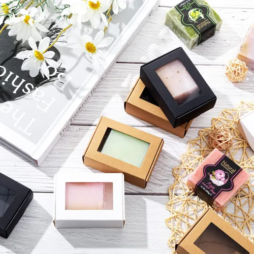 Miniatura 5 de Zonon 30 cajas de jabón para embalaje casero, mini cajas de regalo de papel kraft con ventana para panadería, dulces, jabón, embalaje de regalo