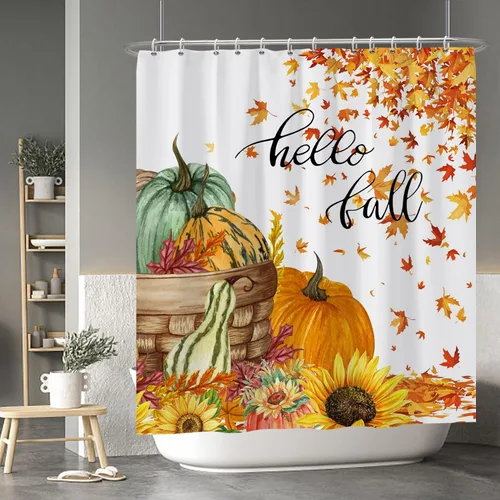 Miniatura 96 de Cortina de ducha de fantasma y gato negro para niños, 36 x 72 pulgadas, espeluznante y bonita, cortina de baño de Halloween con 6 ganchos, cortina