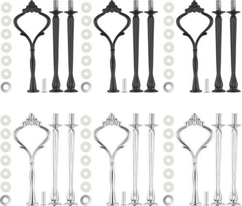 Miniatura 10 de Juego de 6 bandejas escalonadas para soporte de pastel, corona, soporte de 3 niveles para tartas, accesorios para bodas y fiestas, resina para Negro