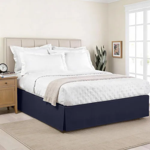 Miniatura 10 de Falda de cama de lujo con diseño hotelero a medida, pliegues en caja, caída de 14 pulgadas, tamaño Twin, color negro