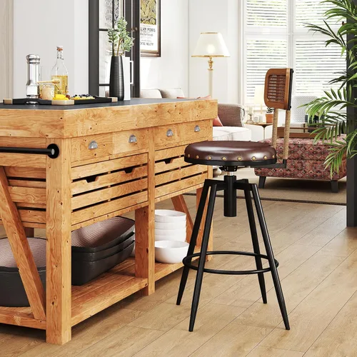 Miniatura 6 de Taburete de bar giratorio ajustable de 42 pulgadas con respaldo, taburetes rústicos de altura de bar, silla de bar de 360 grados para comedor, isla