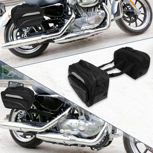 Miniatura 2 de X AUTOHAUX 1 par universal de alforjas laterales para motocicleta, bolsa de equipaje de ciclismo, hebillas ajustables, piel sintética, color negro