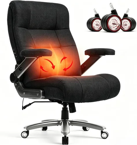 Silla de oficina grande y alta de 600 libras, asiento extra ancho, masaje 3D y calor, silla de oficina con resistencia para personas, brazos