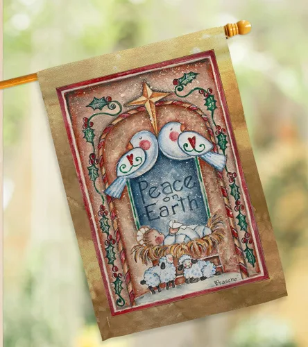 Miniatura 9 de Bandera de palomas de la paz en la tierra, decoración de pesebre, pancarta de invierno para colgar en la pared, hogar, porche, exterior, tapiz