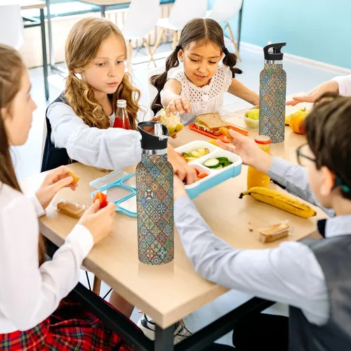 Miniatura 6 de Kids Water Bottle with Straw for School 20 Oz Water Bottle Insulated for Boys Girls, BPA-Free, Vintage Plaids