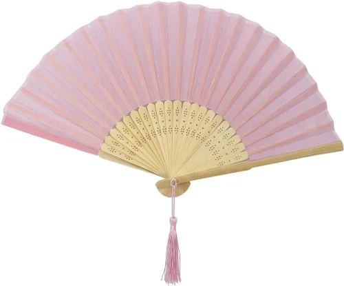 Miniatura 13 de Abanico de mano plegable de mano de tela con borla de grado A, varillas de bambú para mujeres y niñas, fiesta de verano, eventos, cumpleaños, boda