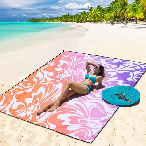 Miniatura 32 de WIWIGO Manta de playa impermeable a prueba de arena tapete de playa 79" X 83"/10'x9' para 2-8 adultos, de secado rápido, tapete de picnic al aire