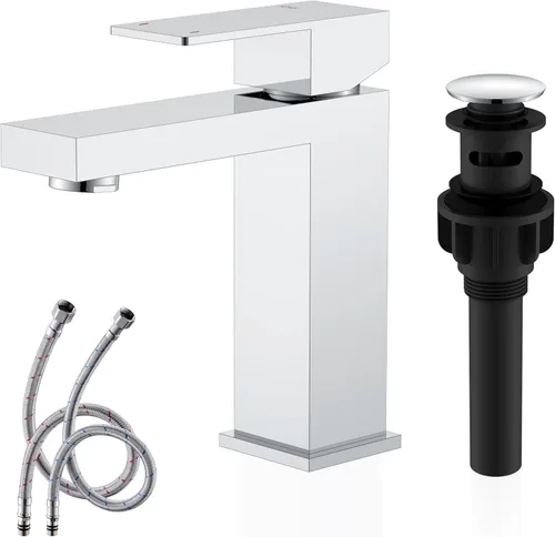 Miniatura 16 de KENES Grifo de lavabo de baño de una sola manija negro mate, grifo de tocador de acero inoxidable para lavabo de baño, con tapón de drenaje