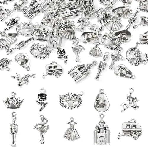 Miniatura 21 de Craftdady Colgantes de aleación de plata antigua estilo tibetano, bonitos dijes colgantes de metal, colgantes de animales vintage, dijes colgantes
