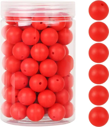Miniatura 11 de EVERMARKET - 110 cuentas focales de silicona, cuentas de silicona de 0.59 pulgadas para hacer llaveros, cuentas redondas de silicona a granel