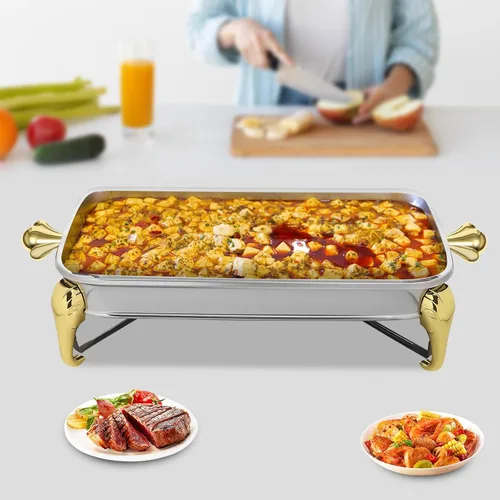 Miniatura 7 de Calentador de alimentos de acero inoxidable, juego de platos de bufé rectangular, estufa de buffet, juego de calentador de bufé para uso doméstico