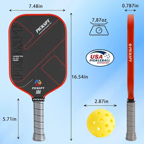 Miniatura 2 de USAPA Approved Pickleball Paddles: 3K/T700 Carbon Fiber Surface, Polypropylene Core, Lightweight (7.8-8oz), with Pro Bundle (Balls, Grips, Bag) &