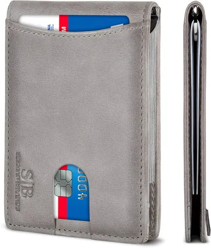 Miniatura 37 de SERMAN BRANDS - Billetera sencilla de cuero genuino con bloqueo RFID para hombre, billetera delgada con bolsillo frontal y clip para dinero