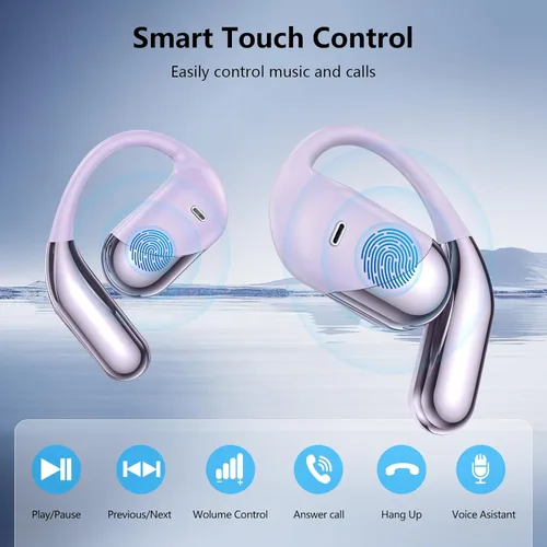 Miniatura 8 de Auriculares abiertos, clip para colocar sobre las orejas, auriculares inalámbricos, conducción ósea, micrófono integrado, pantalla LED Bluetooth