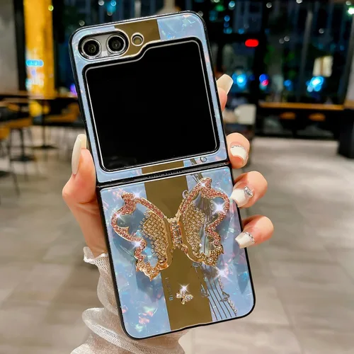 Miniatura 8 de Omio - Funda diseñada para Samsung Galaxy Z Flip 5 con soporte, bonito diseño de mariposa 3D con purpurina brillante, diseño de mariposa 3D, TPU