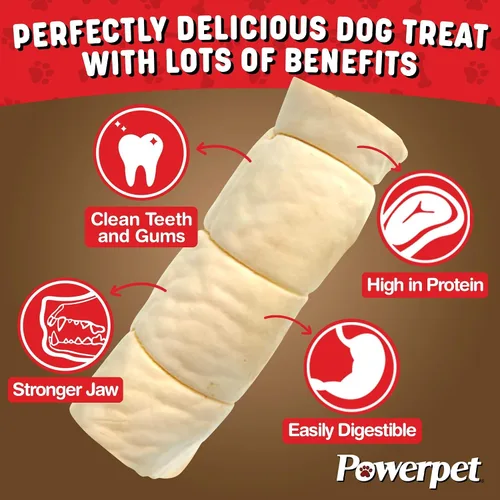 Miniatura 2 de Powerpet Treats - Rollos de mejillas de res para perros, promueve la higiene dental, 100% natural y altamente digerible, alto en proteínas, razas