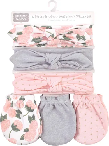 Miniatura 28 de Hudson Baby Conjunto de diadema de algodón y manoplas para rascar para bebé