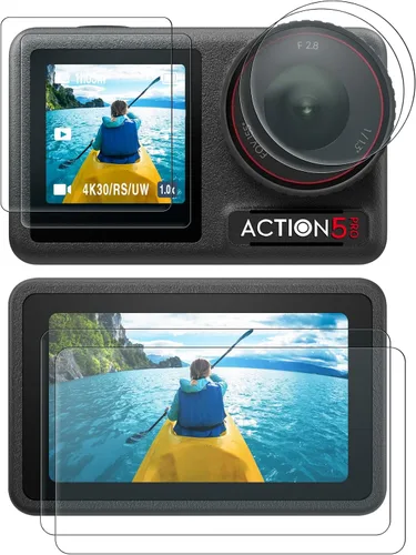 AMAZEAR Action5 Pro - Protector de pantalla de lente para DJI Osmo Action 5 Pro (2 juegos), protector de vidrio templado, pantalla OLED, Ultra HD,
