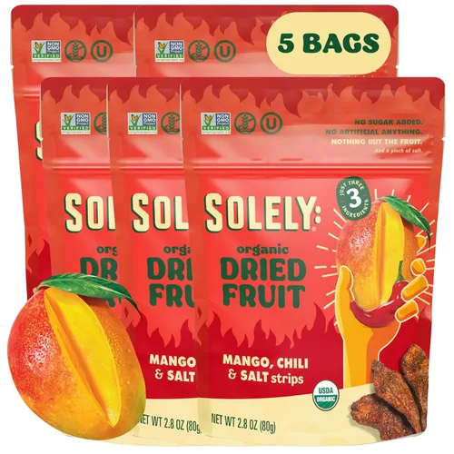 Miniatura 7 de SOLELY Tiras de mango seco orgánico con chile y sal, 2.8 onzas Tres ingredientes Vegano Sin OMG Sin azúcar añadido