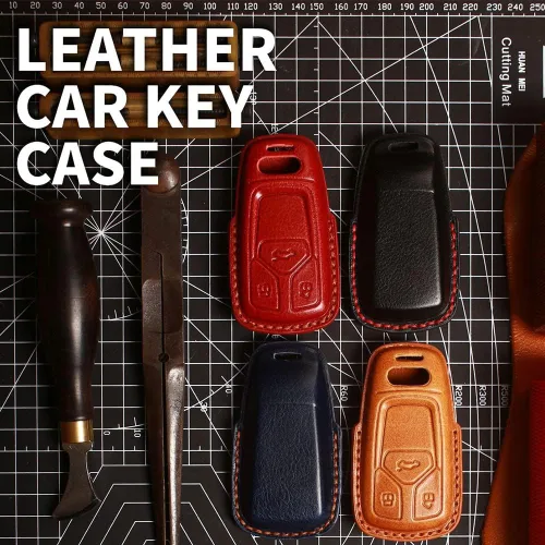 Miniatura 5 de ontto Funda de cuero para llave de entrada sin llave con protección completa, compatible con Audi A4 Q7 Q5 TT A3 A6 negro (tipo A)