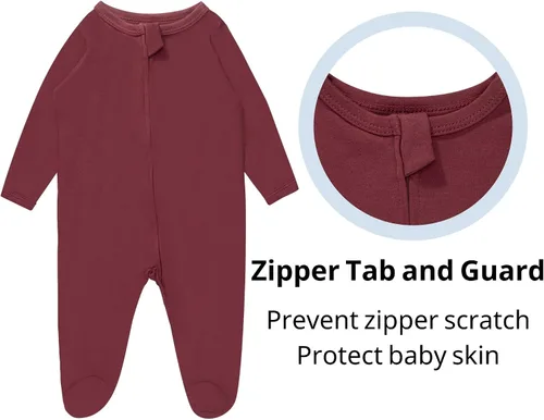 Miniatura 2 de Pijama de rayón de bambú con pies para bebé, de una pieza, manga larga, con cremallera de 2 vías, para niños y niñas