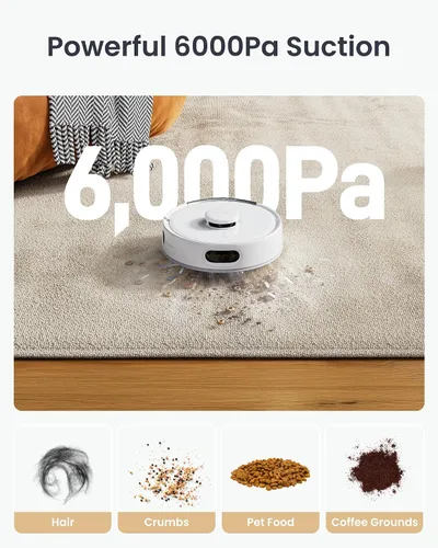 Miniatura 3 de SwitchBot Robot aspirador y trapeador K11+ con materia, succión de 6000 Pa, vaciado automático de manos libres de 90 días, navegación SUD, 3.6 Blanco