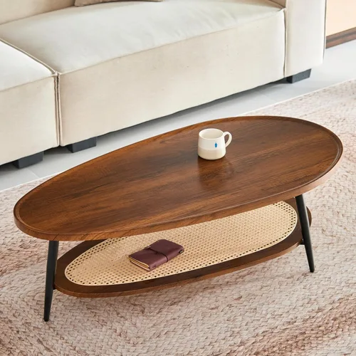 Miniatura 7 de Saint Mossi - Mesa de centro moderna para sala de estar, mesa de centro ovalada de madera de mediados de siglo, mesa central para espacios pequeños