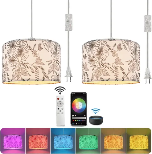 Miniatura 7 de Lámpara Colgante con Enchufe, Luz Colgante, Paquete de 2 con Control Remoto, 15 Pies de Luces Colgantes con Cable de Enchufe, Pantalla de Lámpara