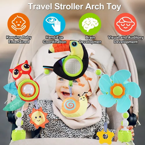Miniatura 2 de Lynncare Juguetes de moisés ajustable para bebés y niños pequeños, arco de cochecito, juguetes para cuna de bebé con fascinante colgante