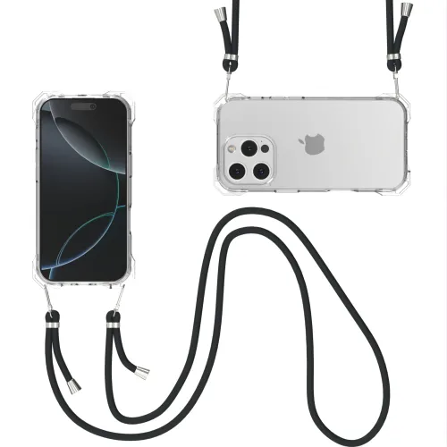 Miniatura 10 de Funda transparente para iPhone 13 Pro Max con correa cruzada ajustable desmontable, ajuste delgado, funda protectora a prueba de golpes con cordón