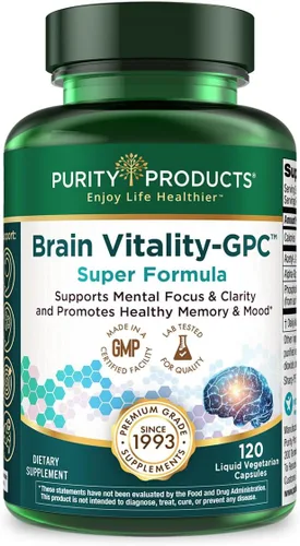Purity Products Brain Vitality-GPC Super Formula Acetil L-Carnitina HCI + Alpha GPC + Fosfatidiliserina – Apoya la concentración normal y la