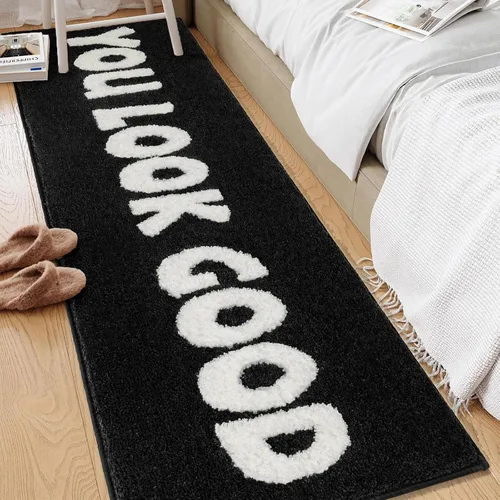 Miniatura 7 de Alfombra de baño con texto en blanco y negro con texto en inglés "You Look Good", divertida y bonita, decoración de baño, pequeña, fresca